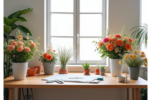 Modern floral design studio with workstations