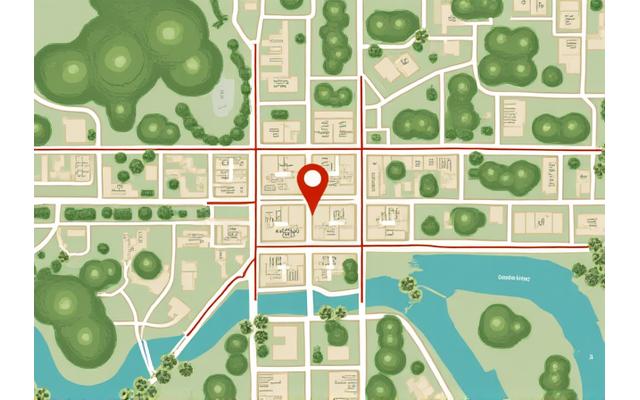 Overhead map view of Kansas City, Missouri, with a pin marking the Everlode Gardens location at 7890 Elmwood Drive, surrounded by lush green parks and residential areas.