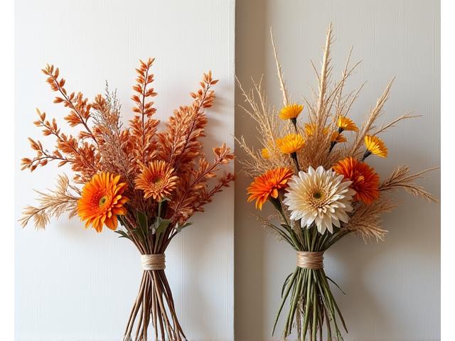 Vibrant preserved floral arrangement next to a wilting fresh flower bouquet, displaying longevity difference
