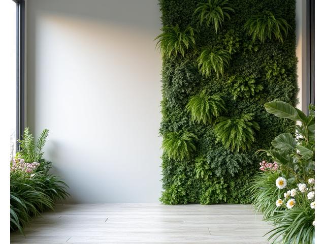 Before and after of a venue corner transformed with a lush biophilic garden installation.
