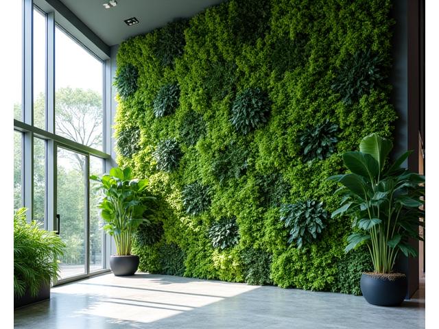 Lush, thriving living wall installation in a corporate lobby.