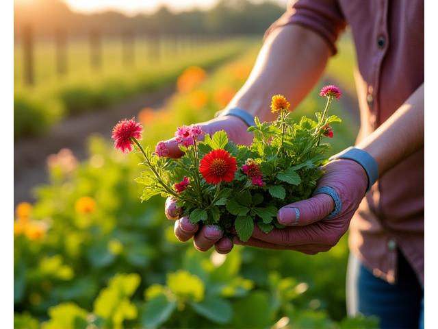 Hands harvesting fresh flowers and greenery from a local Kansas City farm.